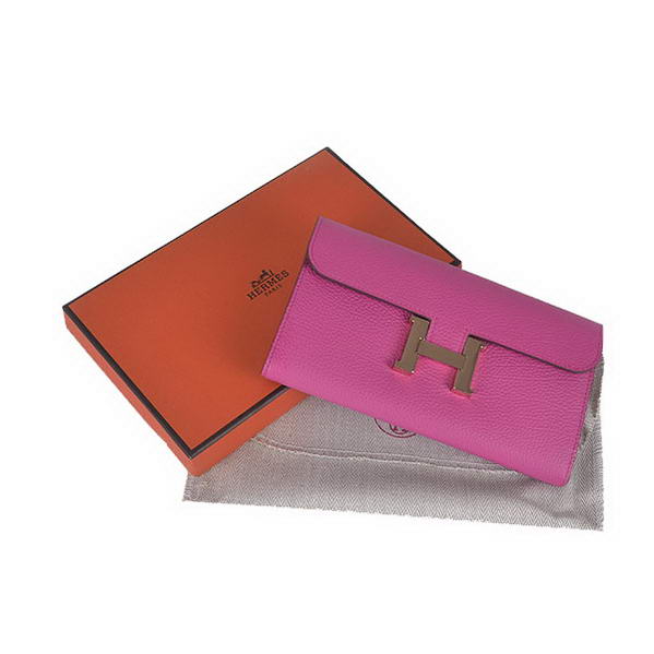 Cheap Fake Hermes Constance Long Wallets Peach Calfskin Leather Gold